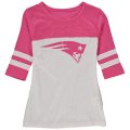 New England Patriots 5th & Ocean By New Era Girls Youth Jersey 34 Sleeve T-Shirt White Pink