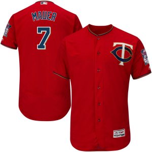 2016 Men Minnesota Twins #7 Joe Mauer Majestic Scarlet Flexbase Authentic Collection Player Jersey