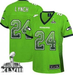 Nike Seattle Seahawks #24 Marshawn Lynch Green Super Bowl XLVIII Women NFL Elite Drift Fashion Jersey