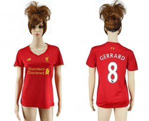 Womens Liverpool #8 Gerrard Red Home Soccer Club Jersey