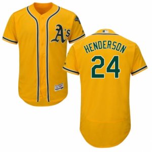 Men\'s Majestic Oakland Athletics #24 Rickey Henderson Gold Flexbase Authentic Collection MLB Jersey
