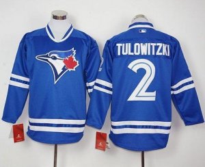 Men Toronto Blue Jays #2 Troy Tulowitzki Blue Long Sleeve Stitched Baseball Jersey