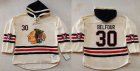 Chicago Blackhawks #30 ED Belfour Cream Heavyweight Pullover Hoodie Stitched NHL Jersey