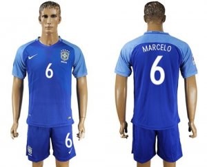 Brazil #6 Marcelo Blue Soccer Country Jersey