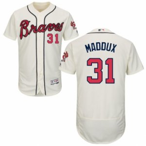 Men\'s Majestic Atlanta Braves #31 Greg Maddux Cream Flexbase Authentic Collection MLB Jersey