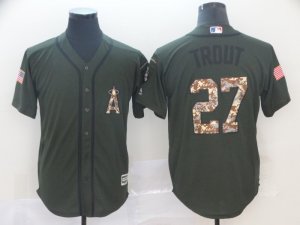 Angels #27 Mike Trout Olive Camo Salute To Service Cool Base Jersey