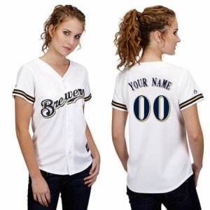 Womens Majestic Milwaukee Brewers Customized Replica White Home Cool Base MLB Jersey