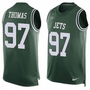 Mens Nike New York Jets #97 Lawrence Thomas Limited Green Player Name & Number Tank Top NFL Jersey