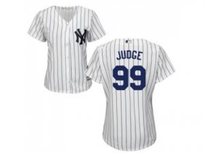 Womens New York Yankees #99 Aaron Judge White Strip Home Stitched MLB Jersey