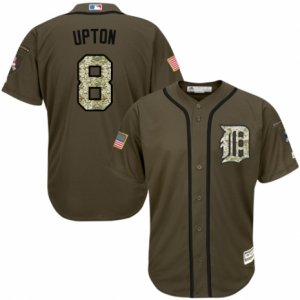 Men\'s Majestic Detroit Tigers #8 Justin Upton Authentic Green Salute to Service MLB Jersey