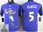 2013 Super Bowl XLVII Youth NEW NFL Baltimore Ravens #5 Flacco Purple Portrait Fashion Jerseys