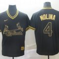Cardinals #4 Yadier Molina Black Gold Nike Cooperstown Collection Legend V Neck Jersey