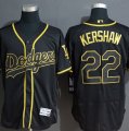 Dodgers #22 Clayton Kershaw Black Gold Flexbase Jersey
