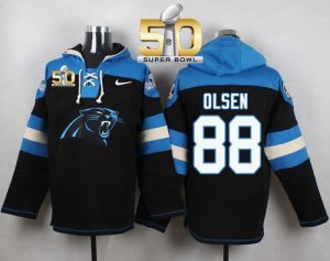 Nike Carolina Panthers #88 Greg Olsen Black Super Bowl 50 Player Pullover NFL Hoodie
