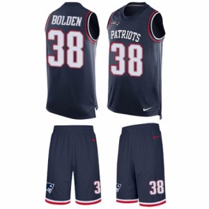 Mens Nike New England Patriots #38 Brandon Bolden Limited Navy Blue Tank Top Suit NFL Jersey