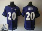 2013 Super Bowl XLVII NEW Baltimore Ravens 20 Ed Reed Purple Team Color With Art Patch(Elite)