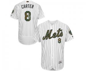 Men\'s Majestic New York Mets #8 Gary Carter Authentic White 2016 Memorial Day Fashion Flex Base MLB Jersey