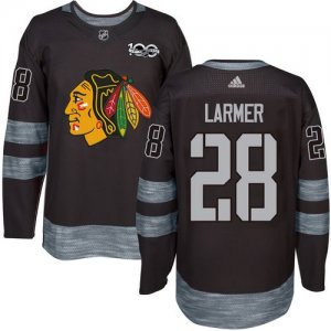 Mens Chicago Blackhawks #28 Steve Larmer Black 1917-2017 100th Anniversary Stitched NHL Jersey