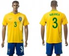 Brazil #3 Miranda Home Soccer Country Jersey