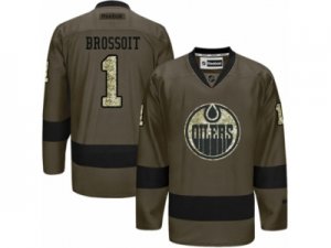 Mens Reebok Edmonton Oilers #1 Laurent Brossoit Authentic Green Salute to Service NHL Jersey