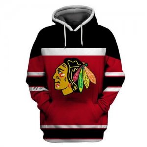 Blackhawks Red Black All Stitched Hooded Sweatshirt