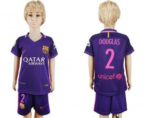 Barcelona #2 Douglas Away Kid Soccer Club Jersey