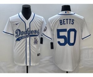 Men\'s Los Angeles Dodgers #50 Mookie Betts White Cool Base Stitched Baseball Jersey1