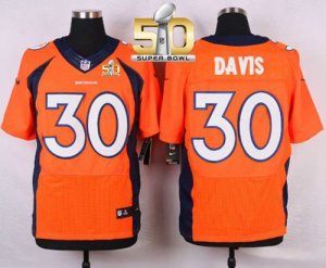 Nike Denver Broncos #30 Terrell Davis Orange Team Color Super Bowl 50 Men Stitched NFL Elite Jersey