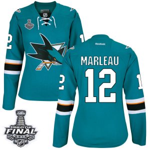 Womens Reebok San Jose Sharks #12 Patrick Marleau Premier Teal Green Home 2016 Stanley Cup Final Bound NHL Jersey