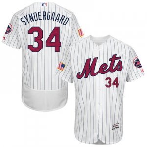 Mens New York Mets #34 Noah Syndergaard White Stitched 2016 Fashion Stars & Stripes Flex Base Baseball Jersey