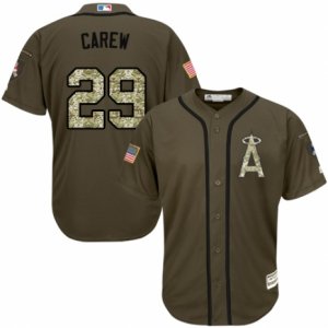 Men\'s Majestic Los Angeles Angels of Anaheim #29 Rod Carew Replica Green Salute to Service MLB Jersey