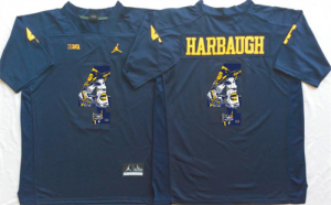 Michigan Wolverines 4 Jim Harbaugh Navy Portrait Number College Jersey