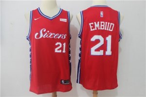 76ers #21 Joel Embiid Red Nike Swingman Jersey