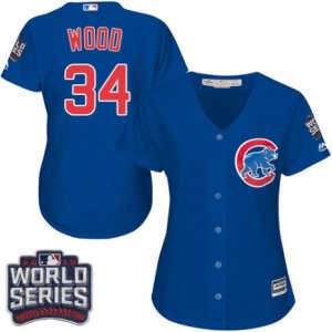Women\'s Majestic Chicago Cubs #34 Kerry Wood Authentic Royal Blue Alternate 2016 World Series Bound Cool Base MLB Jersey