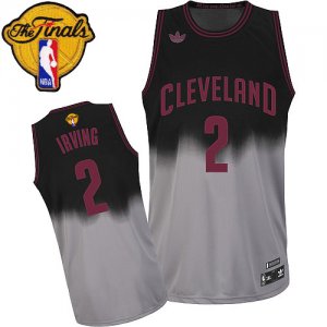Men\'s Adidas Cleveland Cavaliers #2 Kyrie Irving Swingman Black Grey Fadeaway Fashion 2016 The Finals Patch NBA Jersey