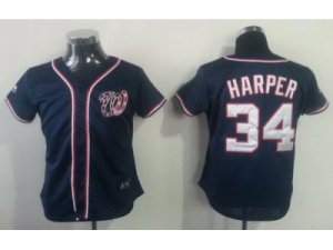 MLB Women Washington Nationals #34 Harper Blue Jerseys