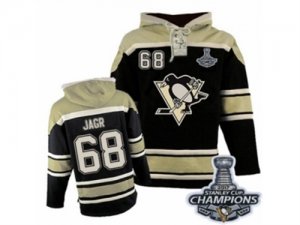 Mens Old Time Hockey Pittsburgh Penguins #68 Jaromir Jagr Premier Black Sawyer Hooded Sweatshirt 2017 Stanley Cup Champions