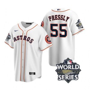 Astros# 55 Ryan Pressly White Nike 2022 World Series Cool Base Jersey