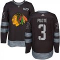 Mens Chicago Blackhawks #3 Pierre Pilote Black 1917-2017 100th Anniversary Stitched NHL Jersey