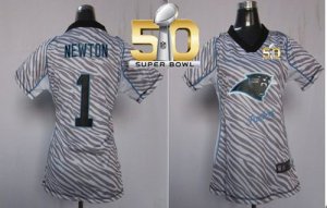 Women Nike Panthers #1 Cam Newton Zebra Super Bowl 50 Stitched Jersey