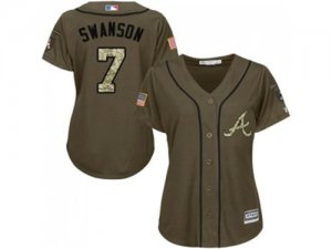 Womens Atlanta Braves #7 Dansby Swanson Green Salute to Service Stitched MLB Jersey