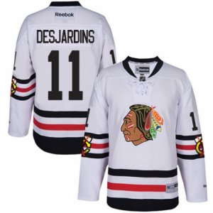 Mens Reebok Chicago Blackhawks #11 Andrew Desjardins Authentic White 2017 Winter Classic NHL Jersey