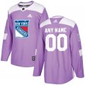 Mens New York Rangers Purple Adidas Hockey Fights Cancer Custom Practice Jersey