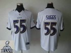 2013 Super Bowl XLVII NEW Baltimore Ravens 55 Terrell Suggs White Jerseys (Limited)