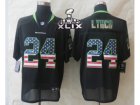 2015 Super Bowl XLIX Nike Seattle Seahawks #24 Lynch Black Jerseys(USA Flag Fashion Elite)