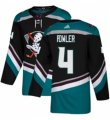 Mens Adidas Anaheim Ducks #4 Cam Fowler Authentic Black Teal Third NHL Jersey
