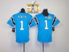 Youth Nike Panthers #1 Cam Newton Blue Alternate Super Bowl 50 Stitched Jersey