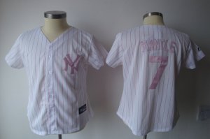 MLB Women Jerseys NY yankee #7 mantle white[pink strip]