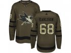 Youth Adidas San Jose Sharks #68 Melker Karlsson Green Salute to Service Stitched NHL Jersey