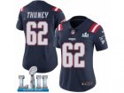 Women Nike New England Patriots #62 Joe Thuney Limited Navy Blue Rush Vapor Untouchable Super Bowl LII NFL Jersey